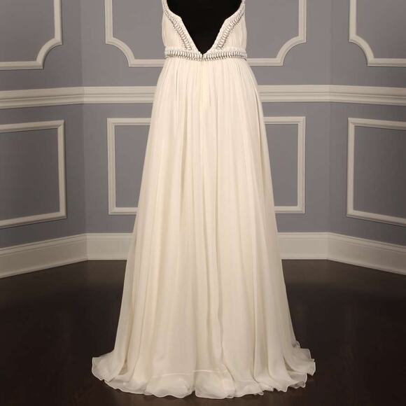 NAEEM KHAN Wedding Dress Mykonos FB049 100% Silk Chiffon Ivory Strapless Beaded - Picture 6 of 8